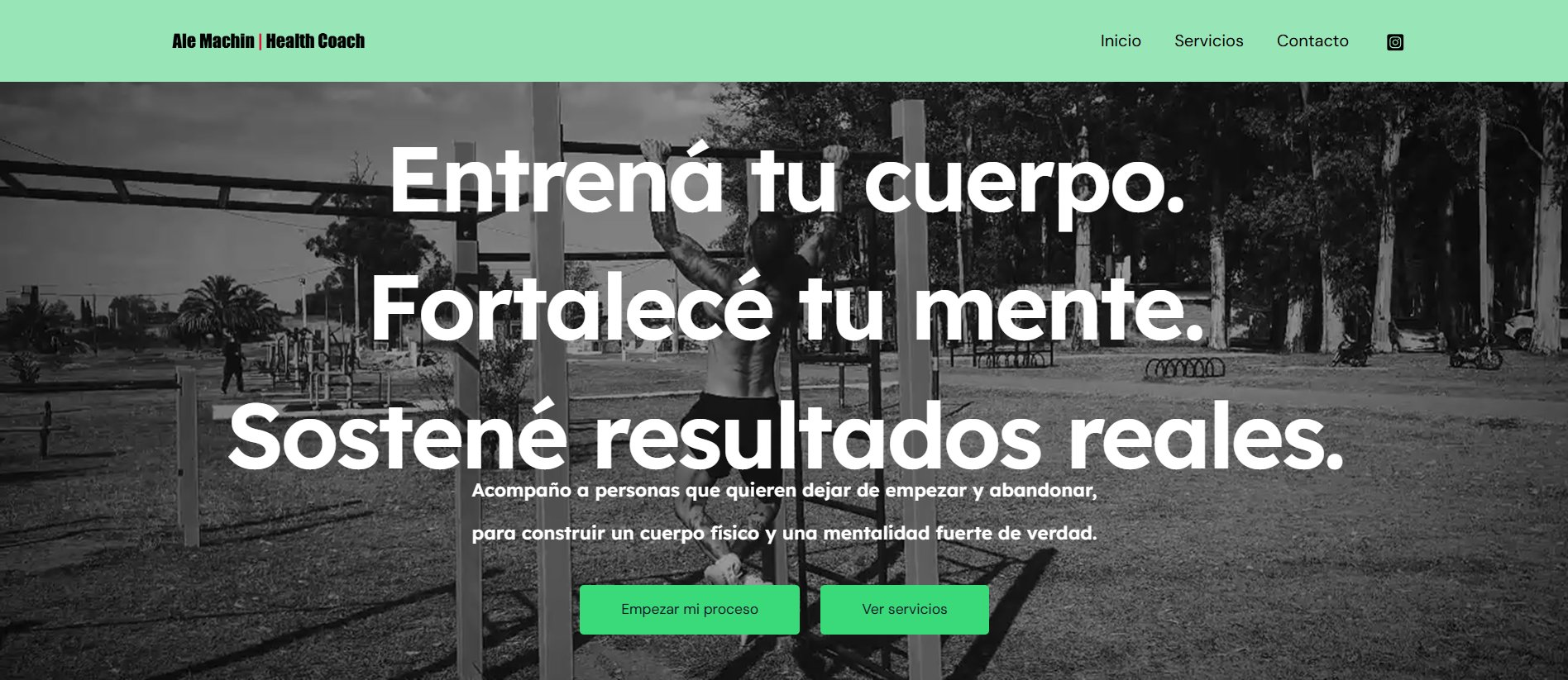 Sitio web Ale Machin Health Coach — planes de entrenamiento