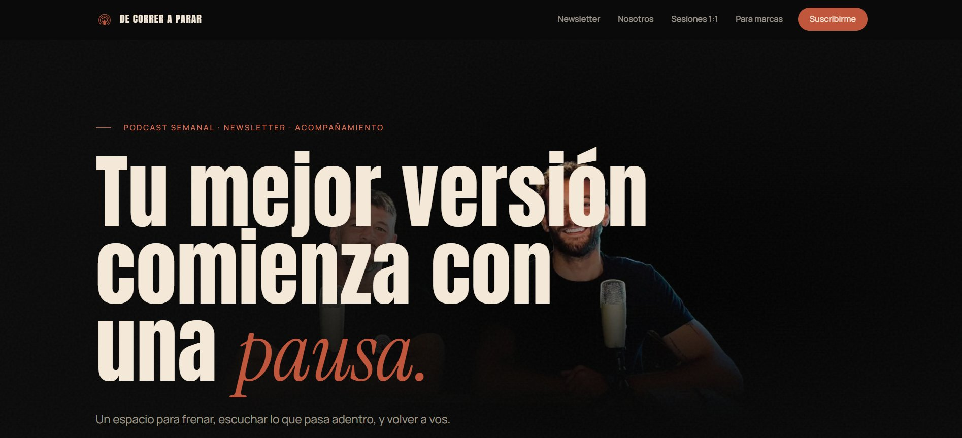 Sitio web De Correr a Parar — podcast y membresía